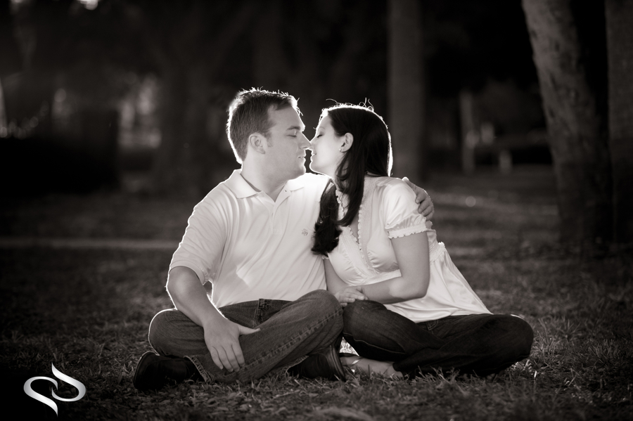 Engaged couple Kissing at the University of Tampa Wedding
