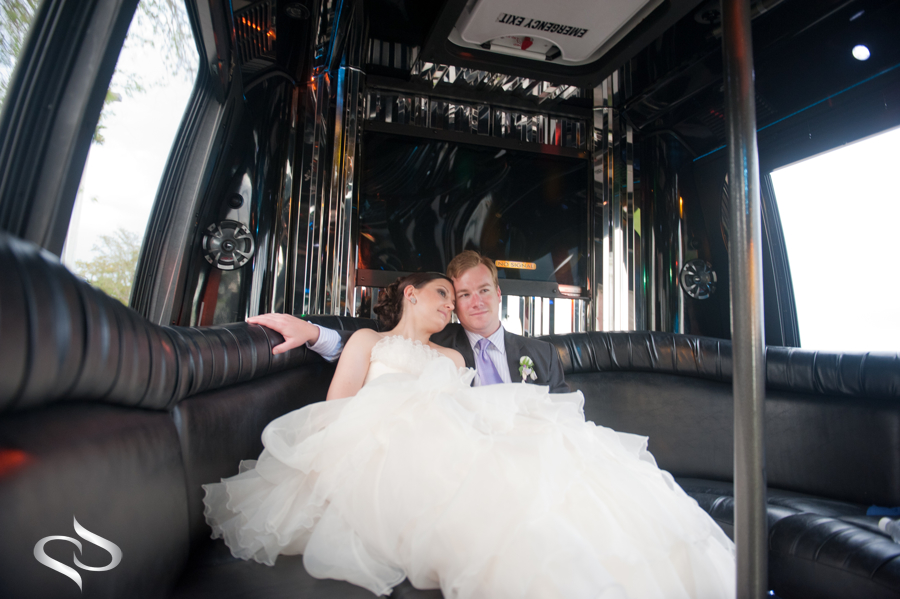 Bride in Groom in Limo at Tampa Wedding
