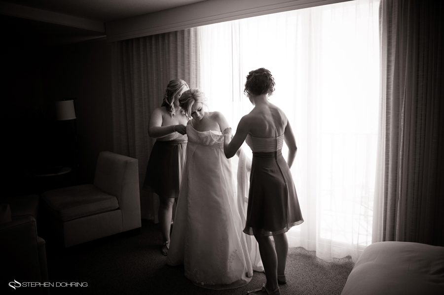 Bride dressing at Clearwater beach Hilton