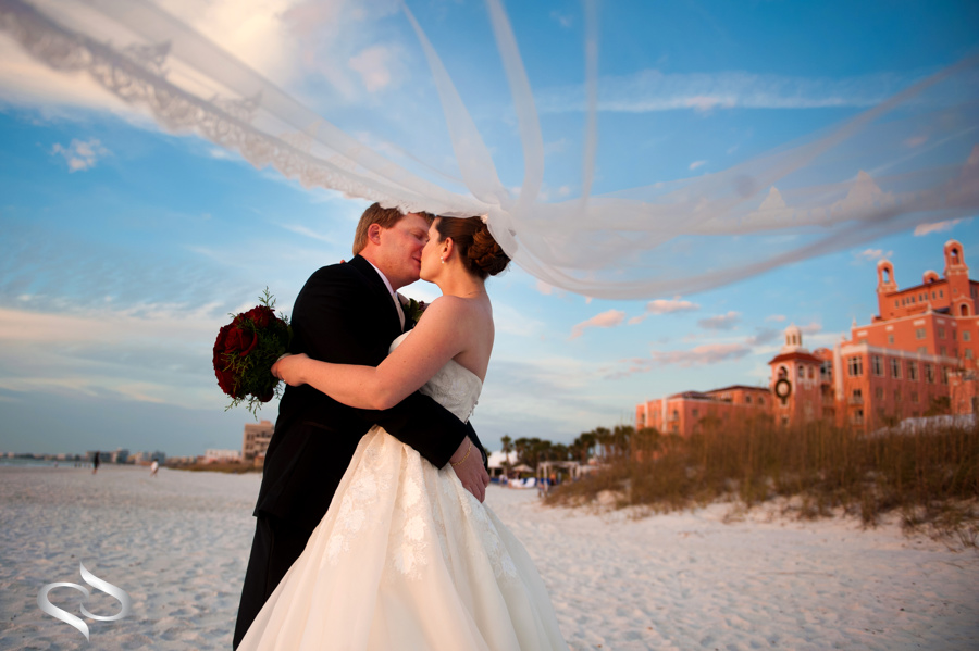 Bride with long Veil at the Don Cesar Beach Resort