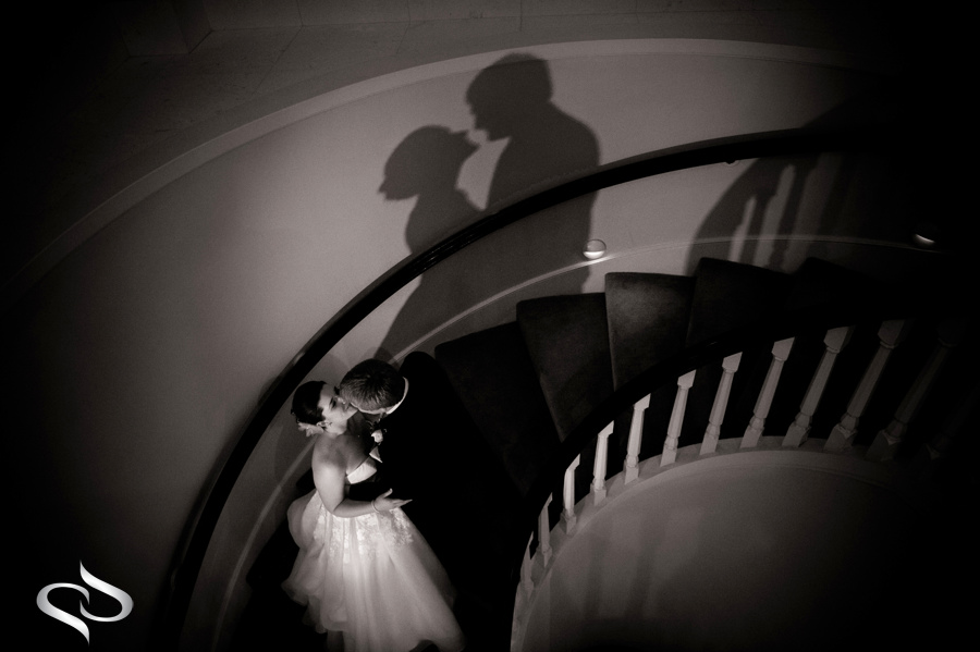 Bride and Groom on staircase