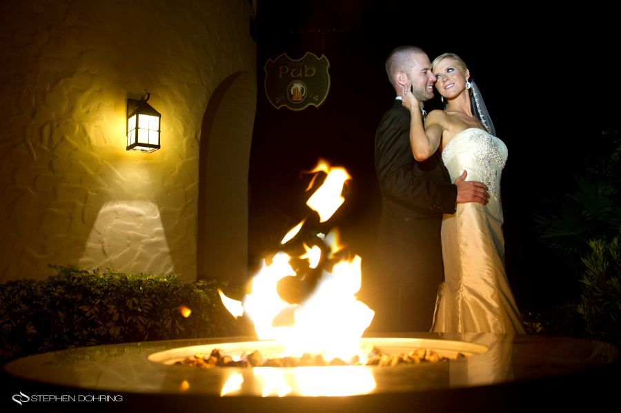 Bride and Groom near fire pit Paseo Ft Myers