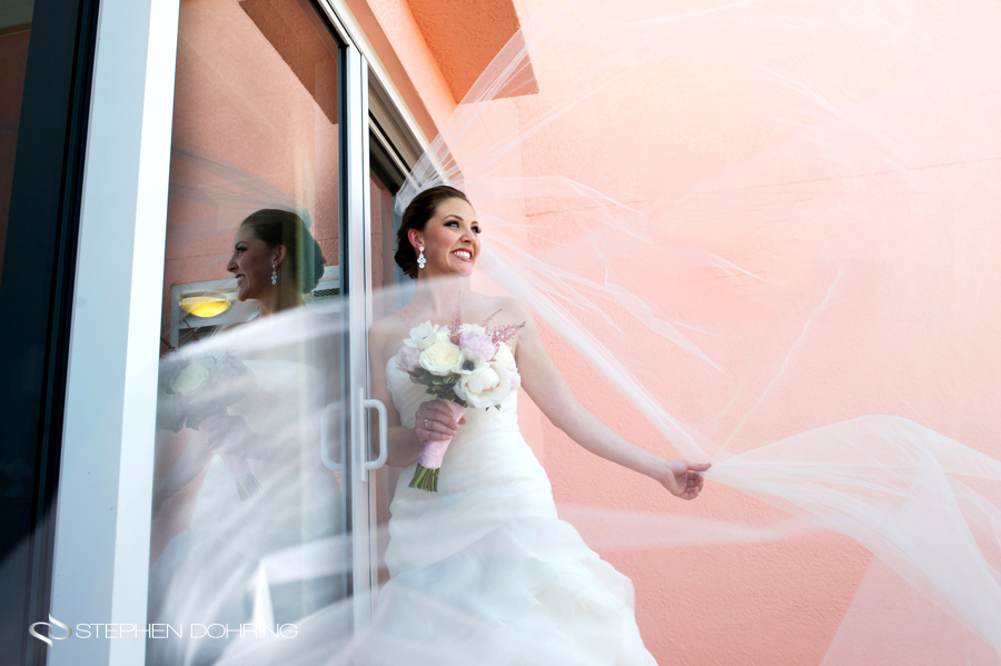 Bride with windy veil