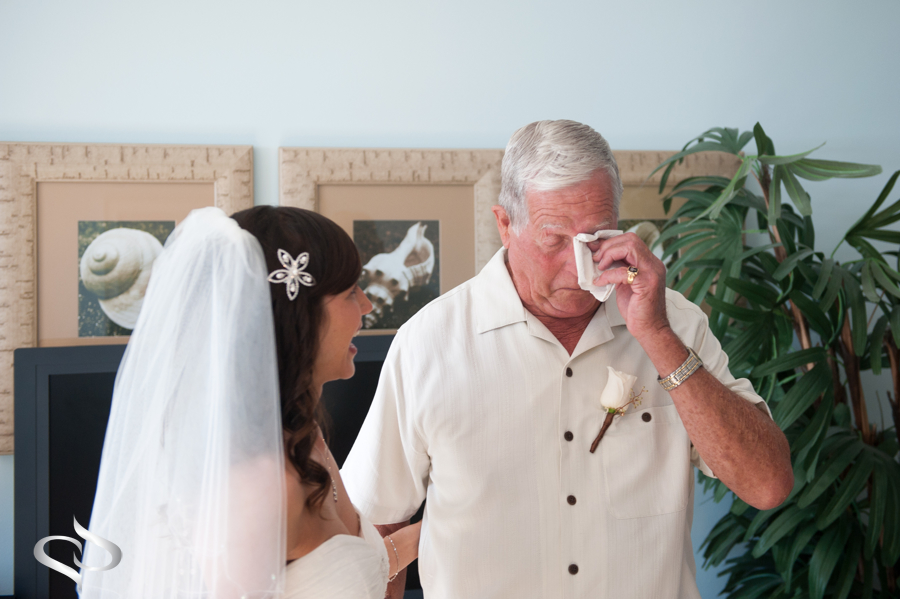 Father sees bride and crys Little Harbor Resort wedding