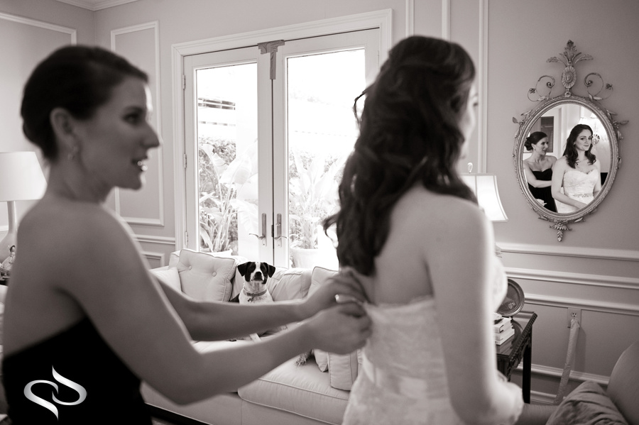 Bride and dog before wedding