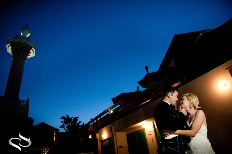 Bride and Groom outside sunset ballroom Vinoy Hotel