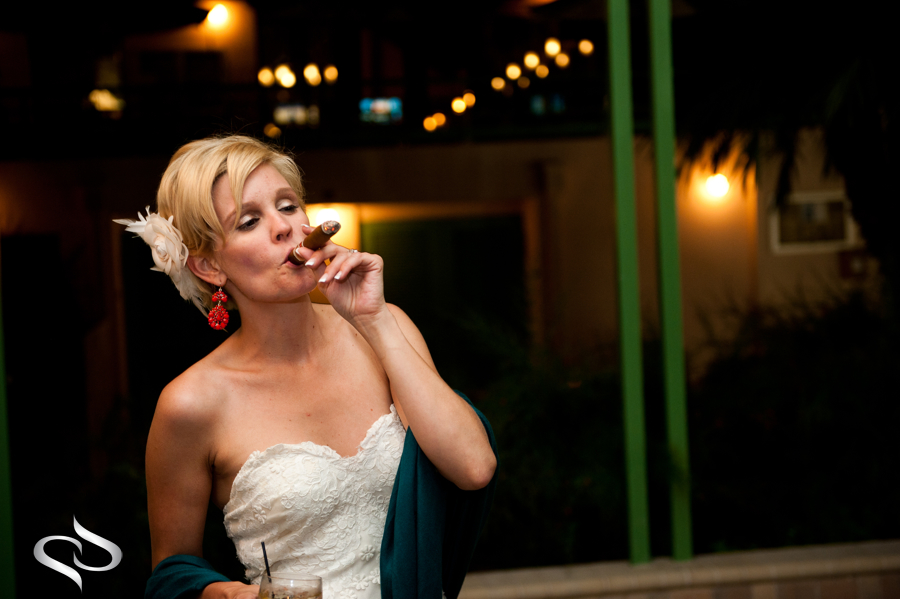 Bride smoking cigar Vinoy wedding
