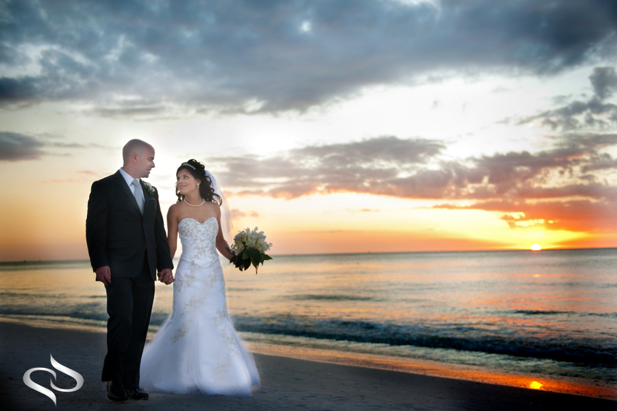 Stunning beach sunset wedding picture