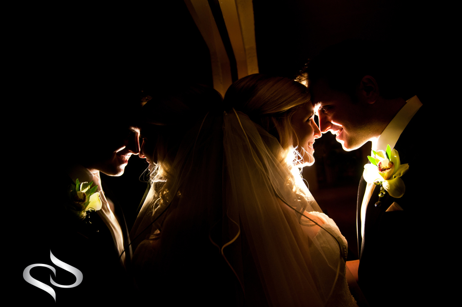 creative backlight wedding picture at night