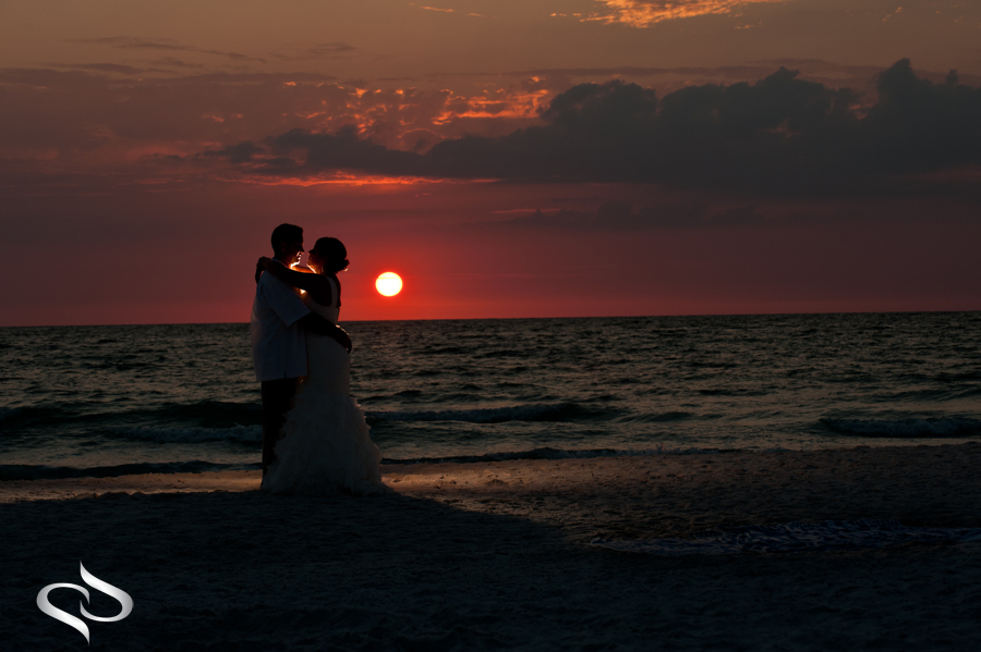 Bride and Groom Clearwater Beach Sunset
