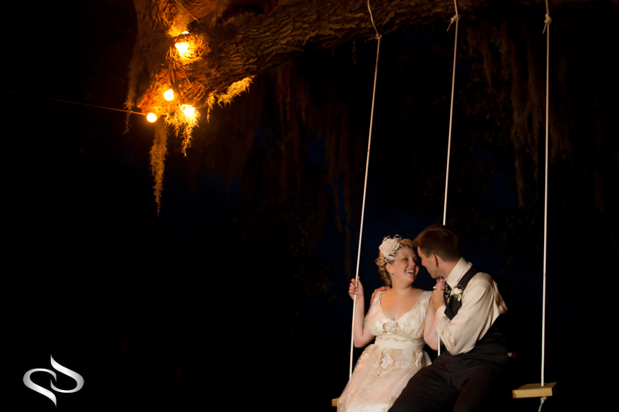 Bride and Groom on swing