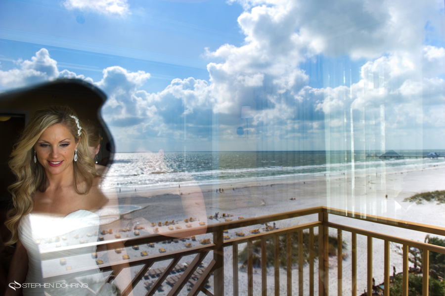 Bride in refelction at sandpearl resort clearwater